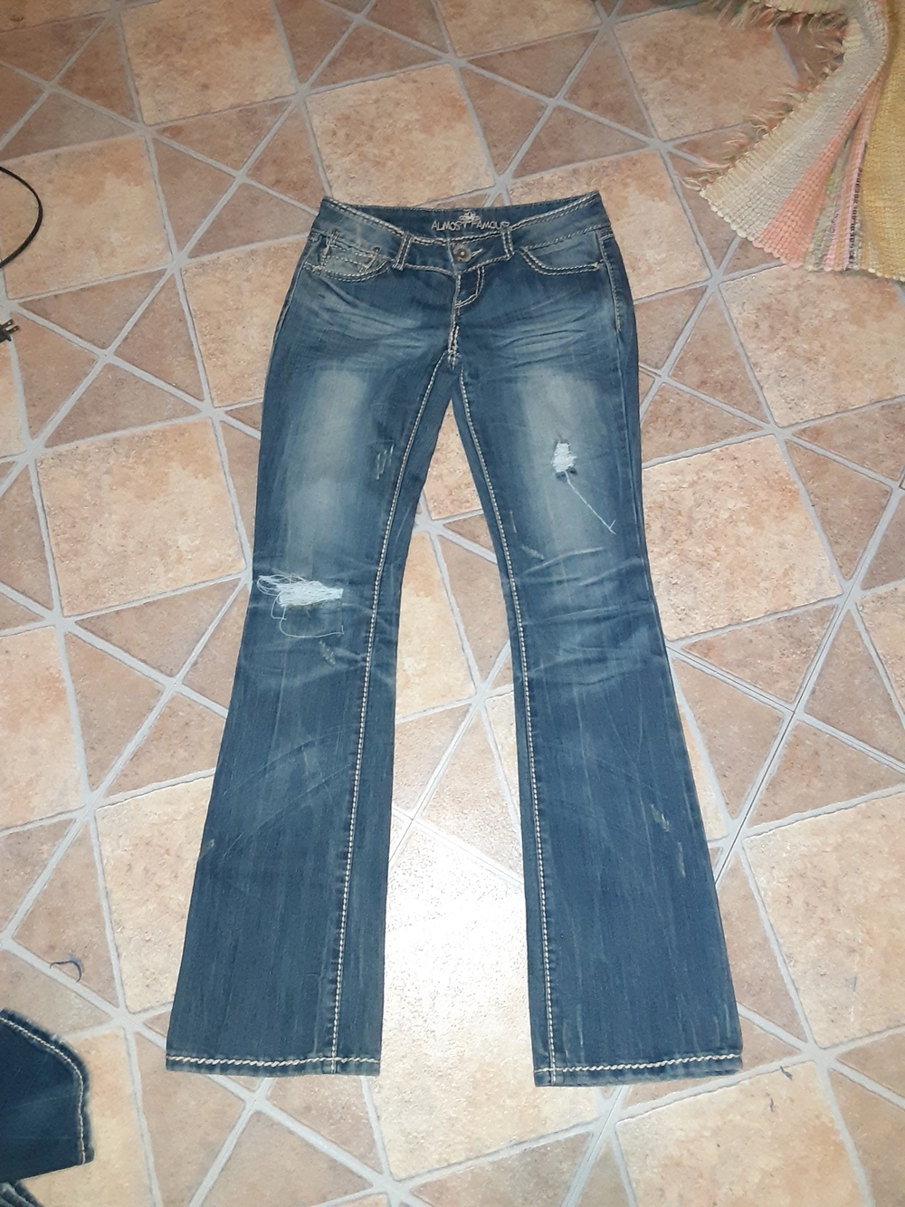 Almost Famous Distressed Dark Blue Flare Jeans